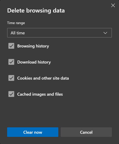 Clear Cache & Cookies in Microsoft Edge cookies-dark